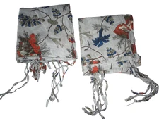 WORLD MARKET BOHEMIAN BLUE ORANGE TAN TIE TOP VOILE FLORAL (2) PANELS 40 X 84