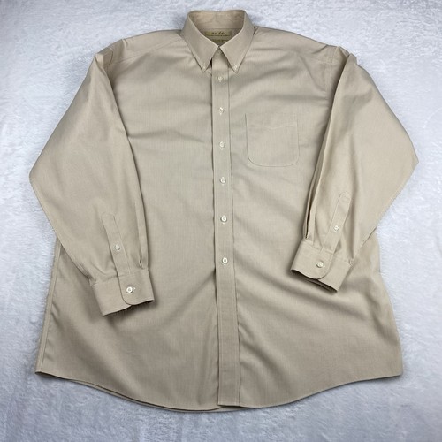 Roundtree & Yorke Gold Label Dress Shirt Mens 17-35 Tan Micro-Check No Iron - Picture 6 of 10