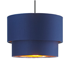 Modern 10" Navy Blue Cotton Double Tier Ceiling Shade with Shiny Copper Inner...