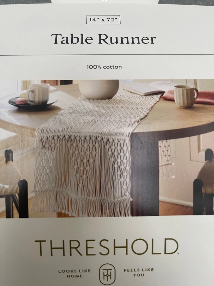 72" x 14" COTTON MACRAME TABLE RUNNER WHITE -THRESHOLD, FALL DECOR - Image 3 of 4
