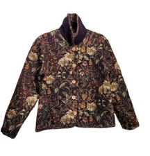 Coldwater Creek Tapestry Jacket Sz PM Purple Floral Cottagecore Button Front
