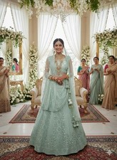 Designer Soft Butterfly Net Mint Green Lehenga Choli With Dupatta For Wedding