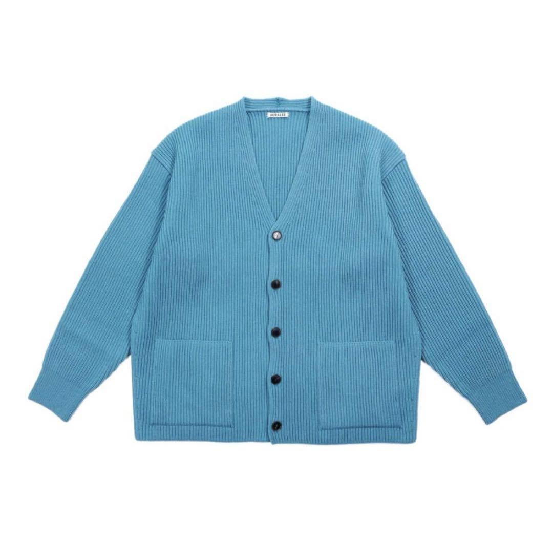 AURALEE Super Fine Wool Rib Knit Big Cardigan 22AW Turquoise AURALEE Super Fine Wool Rib Knit Big Cardigan 22AW Turquoise
