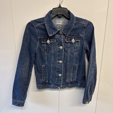 Levi's Blue Denim Trucker Jacket Rhinestone Buttons Girl's Size L 12-14