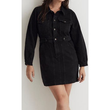 Madewell Denim Seamed Long Sleeve Lunar Wash Mini Dress US Women's 14 Plus New