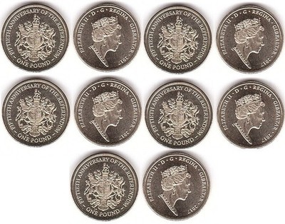 Gibraltar - 5 pcs x 1 Pound 2017 aUNC / UNC 50th anniversary of the referendum
