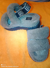UGG Oh Fluffita Women  s Gray Faux Fur Shearling Lined Logo Strap Slide US 7