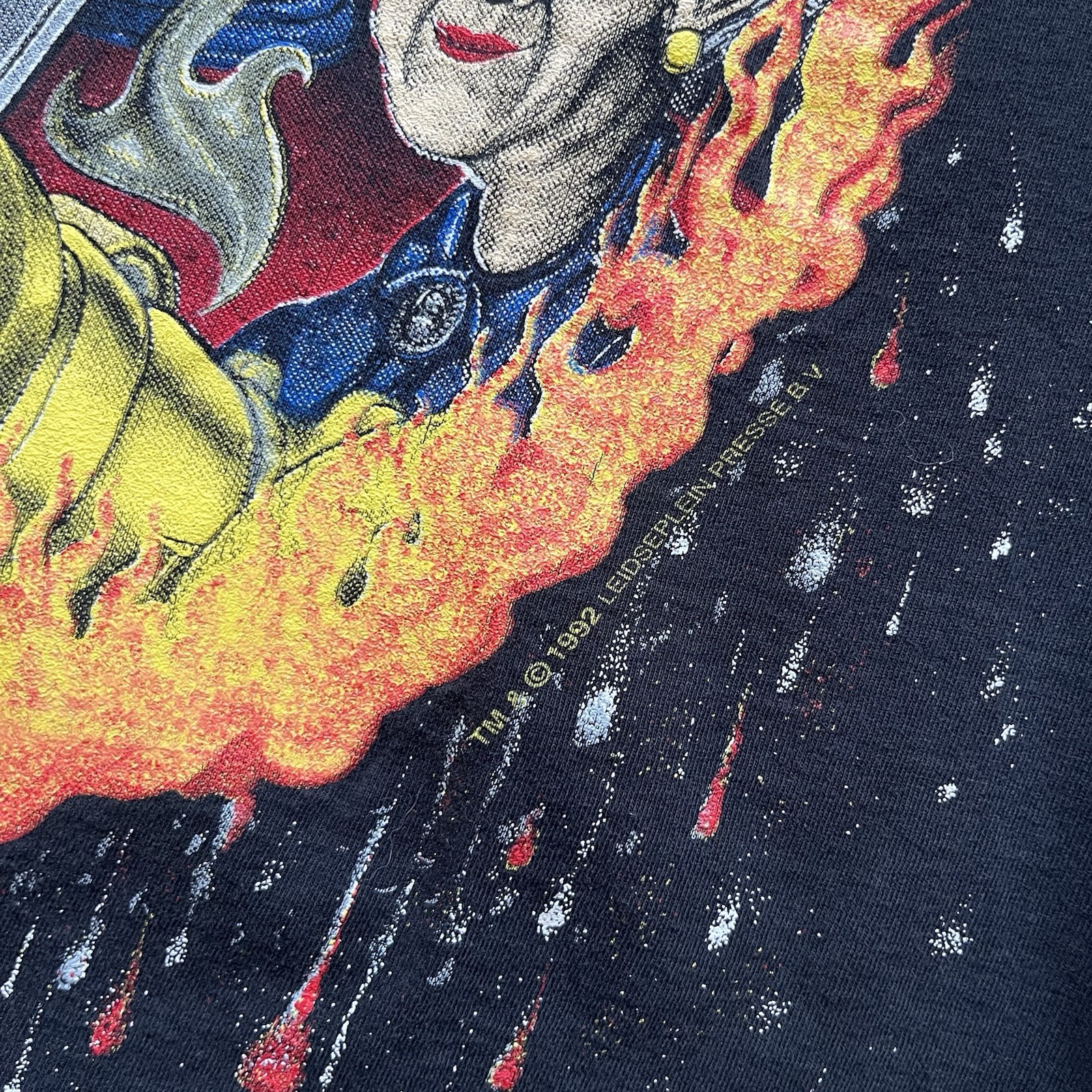 Vintage 1992 AC/DC All Over Print Tshirt Size Large Faded Black Giant Tag RARE image 8