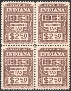 SRS IN D179 $2.50 Indiana Intangible Tax Revenue Block of Four (1953) MNH