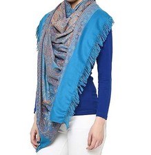 Women's Wool Blend Indian Handicraft Woven Shawls Scarf Wraps 40x80 inch Blue