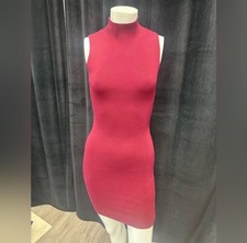 Ambiance Burgundy Red Ribbed Stretchy Fitted Mock Neck Sleeveless Mini Dress