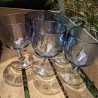 VTG Set Of 6 Bartlett Collins Blue Thumbprint Iridescent Glasses Water Goblets