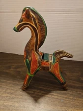 Mexican Pottery Burnished TONALA FOLK ART Horse Figurine Handpainted Pony Bank