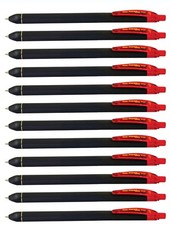 12 Pack Retractable Pens Red Smooth Finish Rubber Grip Quick Drying Ink
