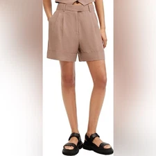 AllSaints Deri Lyn Cuff Suit Tailored Shorts Tan Size 8 NEW NWT