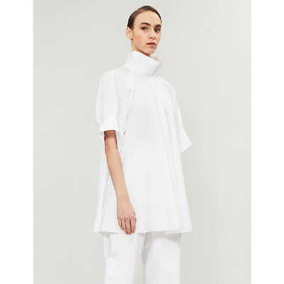 $790 The Row Abel Stand Collar Cotton Blouse/Top in White sz M