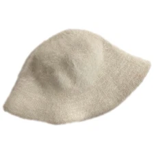 Womens Off White Cream Fluffy Angora Blend Bucket Cap Hat