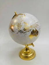 18" Gold White World Globe Map Desk Decor w/ Metal Stand | Educational Gift