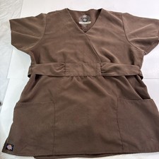 Dickies Black Label Brown Scrub Top Size Small Front Drawstring Waist Pockets