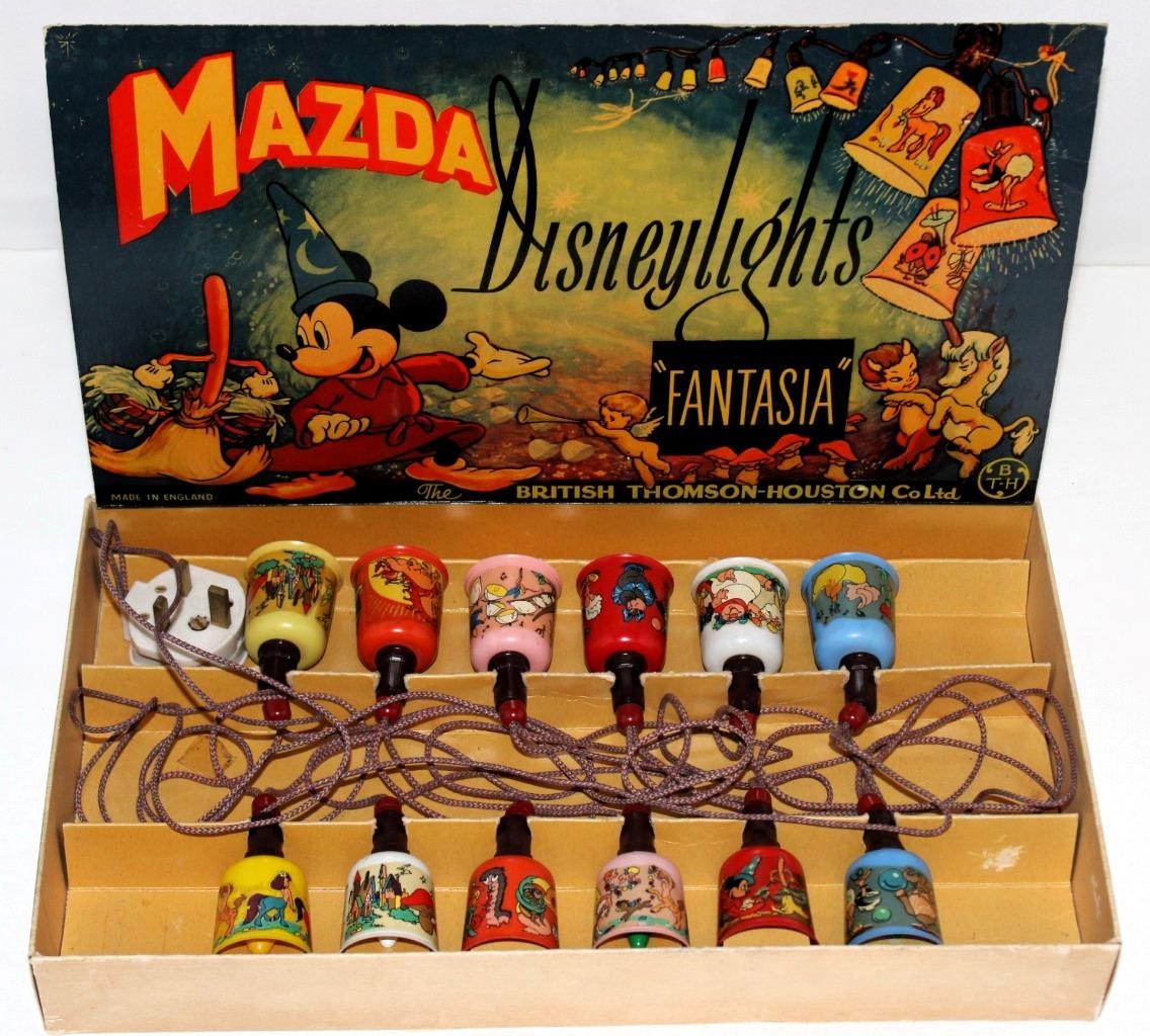 1940 "MAZDA DISNEYLIGHTS FANTASIA" BOXED CHRISTMAS LIGHT SET-MADE IN ENGLAND