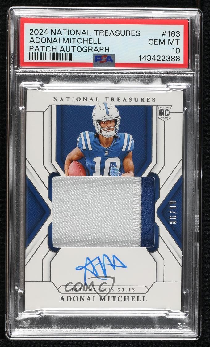 2024 National Treasures Rookie 86/99 Adonai Mitchell #163 PSA 10 Patch Auto 8d9