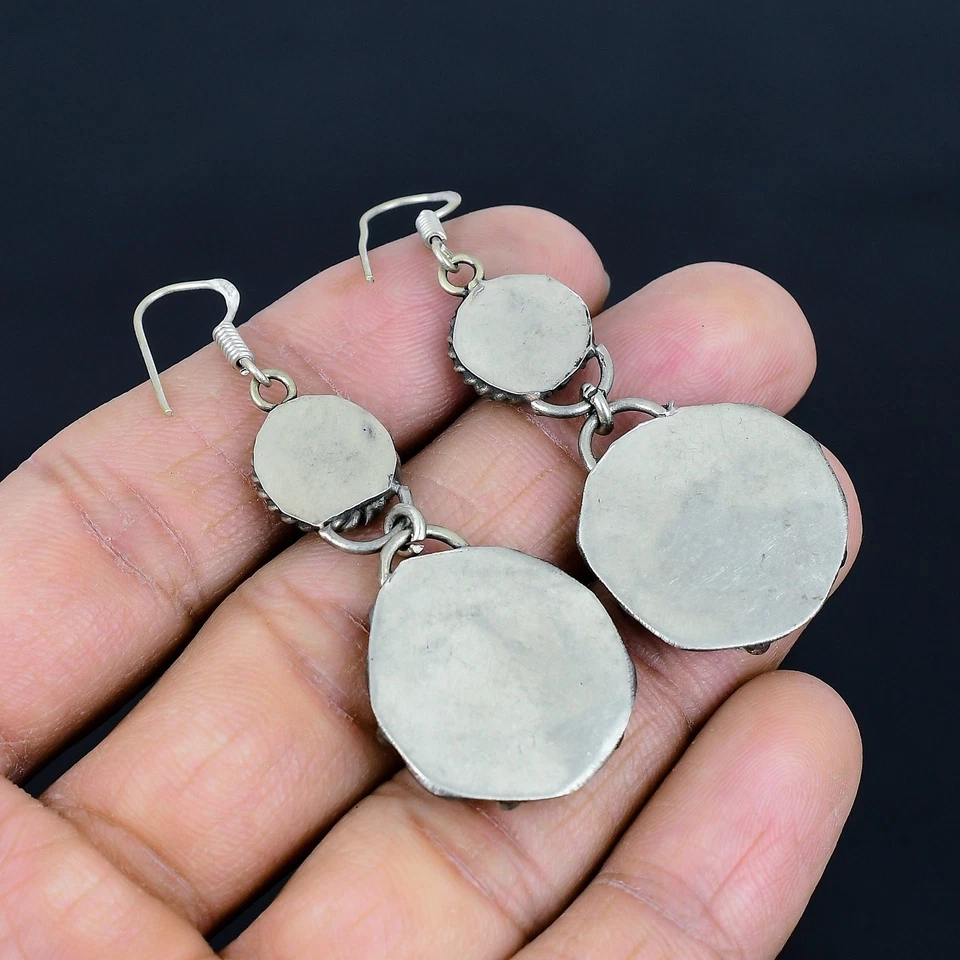 Lapis Lazuli Red Coral Ethnic 925 Sterling Silver Tibetan Nepali Earring 2.3" v9 - Image 4 of 4