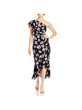AQUA FORMAL Womens Black Boning In Bodice Flutter Sleeve Maxi Faux Wrap Dress 0