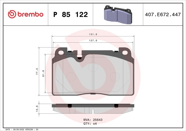 Bremsbelagsatz, Scheibenbremse P 85 122 Brembo FüR Audi-image