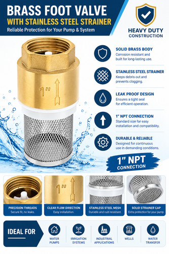 Foot Valve 1" DN25 Brass Check Valve Water Pump Bottom Foot Valve Filter