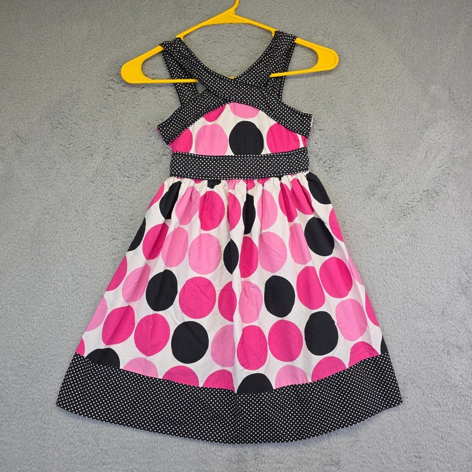 Bonnie Jean Dress Girls 7 Criss Cross Polka Dot Empire Waist Back Tie Special - Image 2 of 4