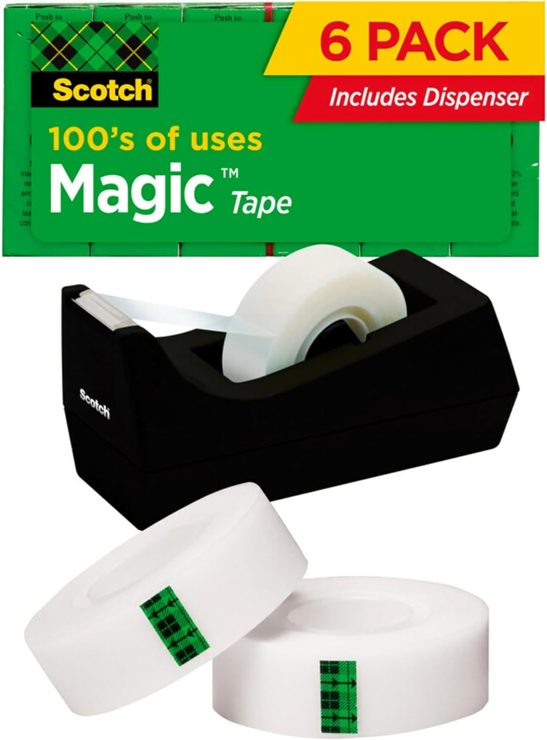 Magic Tape, 6 Rolls with Dispenser, Numerous Applications, Invisible, Engineered