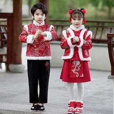 Boy Girl Chinese New Year Clothes Red Hanfu Traditional Tang Suit Stage Oriental