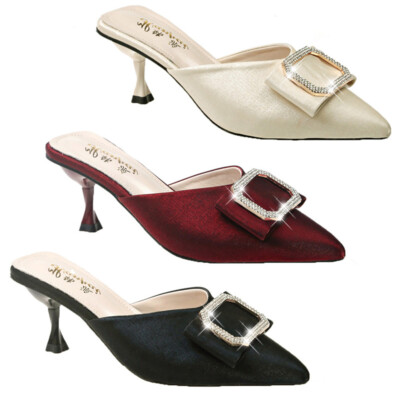 diamante heeled mules