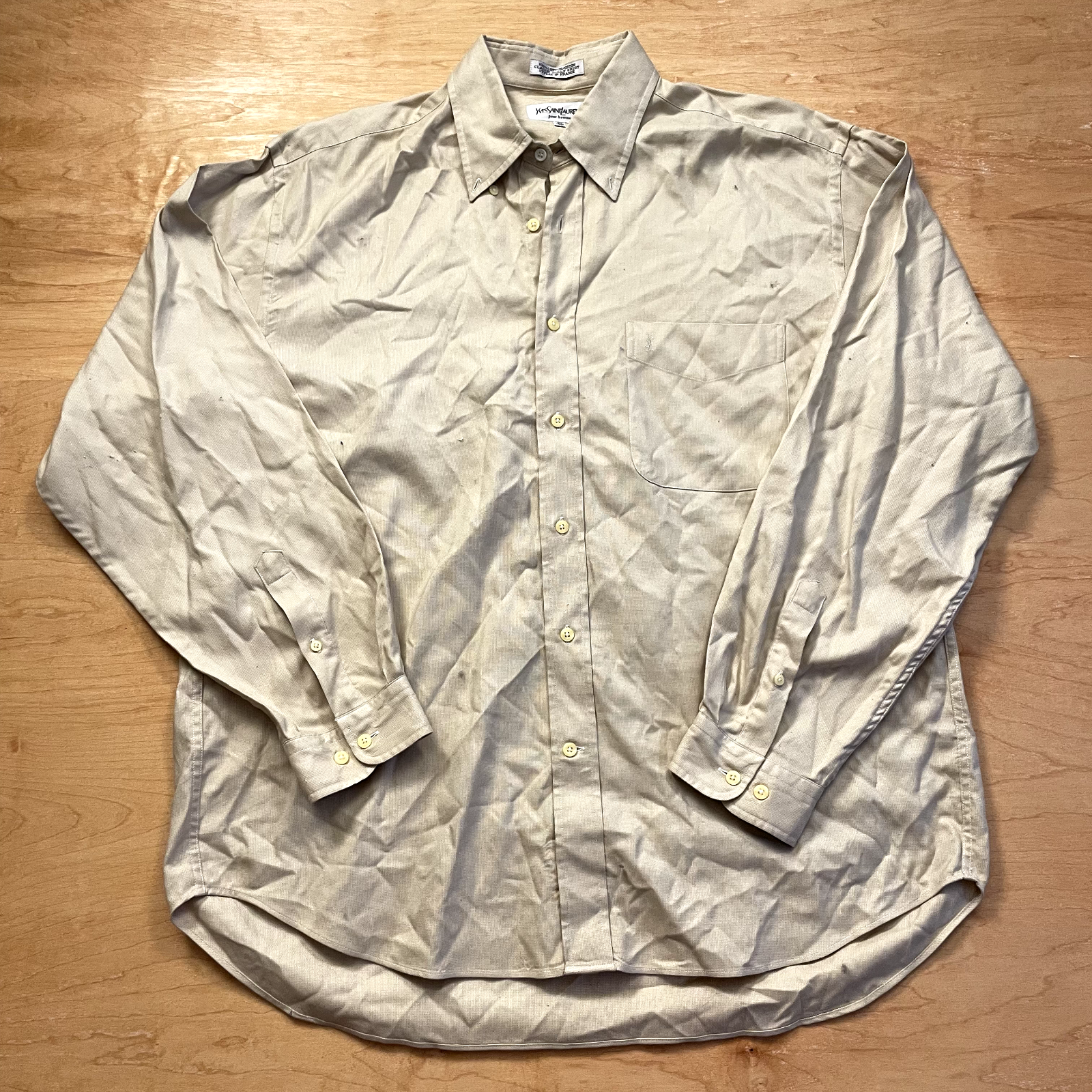 Camicia uomo vintage YSL Yves Saint Laurent Medium Biege manica lunga con bottoni