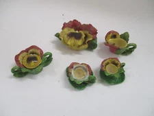 Miniature Pottery Orchid Flowers Tea Set