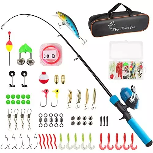 Kids Fishing Pole Kit 59'' Telescopic Rod and Reel Beginner Combo with  Spinca