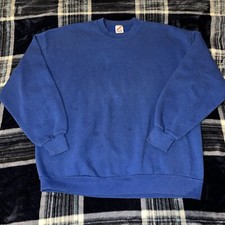 Vtg Jerzees Navy Blue Pullover Blank Sweatshirt Size XL Cotton Blend Made in USA