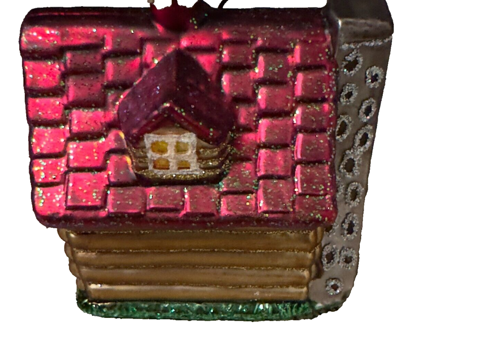 OWC Old World Christmas Cottage red green House Glass Ornament Rare eBay