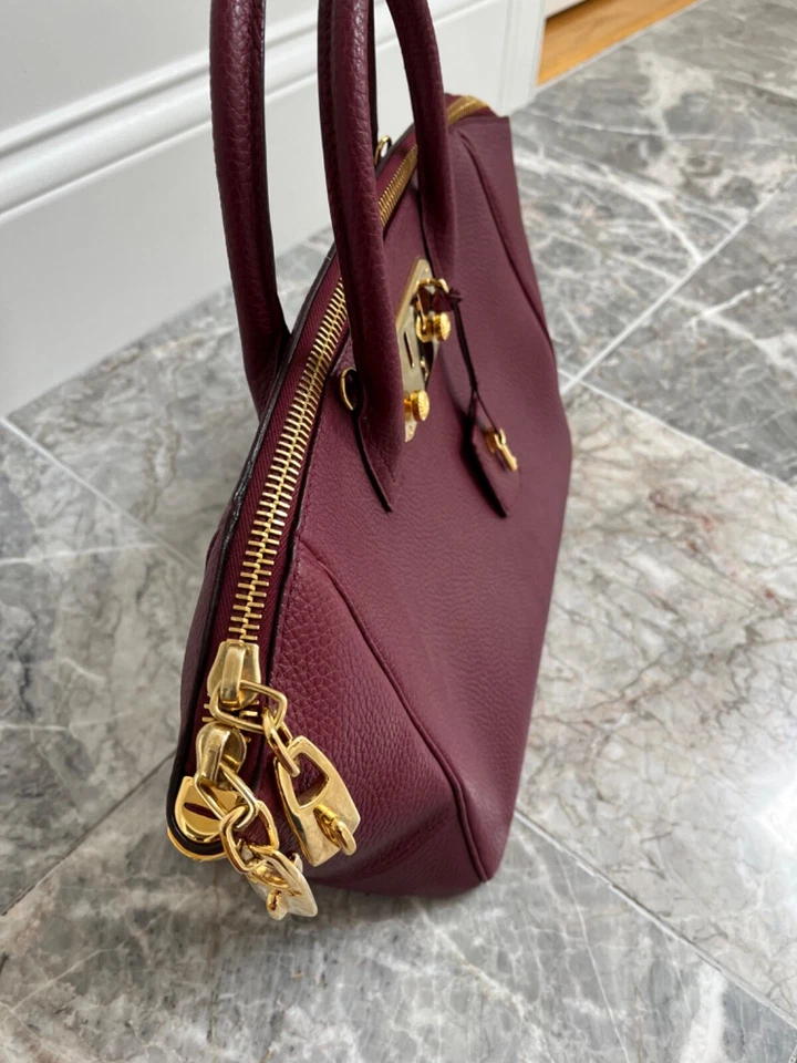 VBH Burdeos Doble Asa Cremallera Superior Grano Cuero Hanbag con Correa GHW Foto 3 de 4