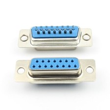 2Pcs Blue D-SUB 15 Pin Female Standard Solder Type Connector Socket DB15 2 Rows