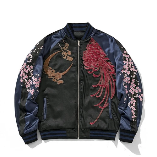 Herren Sukajan Wende Souvenir Jacke japanisches Muster Stickerei Kirin Sakura - Bild 25 von 47