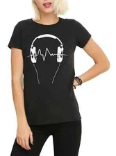Hot Topic Juniors Headphones Frequency Black Shirt New XS-3XL