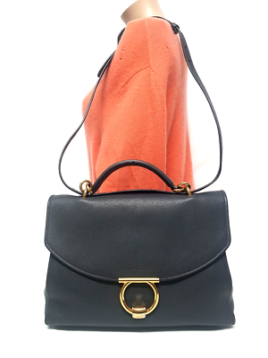 SALVATORE FERRAGAMO ITALY MARGOT LARGE GRAY LEATHER TOP HANDLE