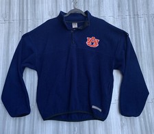 Vintage Russell Athletic Auburn Men Large Blue Fleece 1/4 Button 90s Made In USA