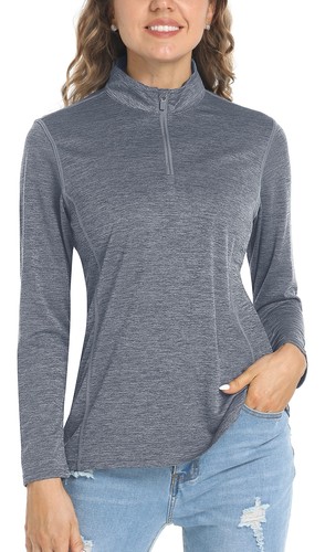 UPF50+ Women's Long Sleeve Sun Shirts Quick Drying 1/4 Zip Casual Work T-Shirts - Picture 41 of 118