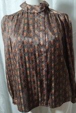 Evan Picone Vintage Satin Shiny Button Up Blouse Mod secretary office blouse