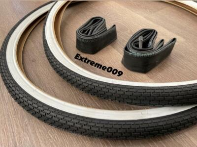 #ad 26x2.125 Brick Pattern White Wall Tires amp; Tubes 26x2.125 Beach Cruiser Lowrider* $49.50