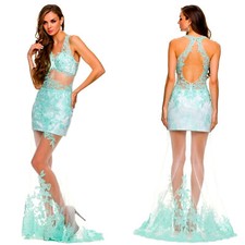 Nox Anabel 3128 Sexy sheer leg floral lace open Back Formal Party dress,S,M,L,XL