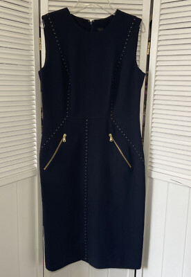 Donna Karan New York Womens Dress Sz 6 Navy Sleeveless Sheath NWT Beaded Zippers
