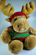 Christmas Moose Collectors Plush Commonwealth 1991 Red Sweater Baseball Cap 17"